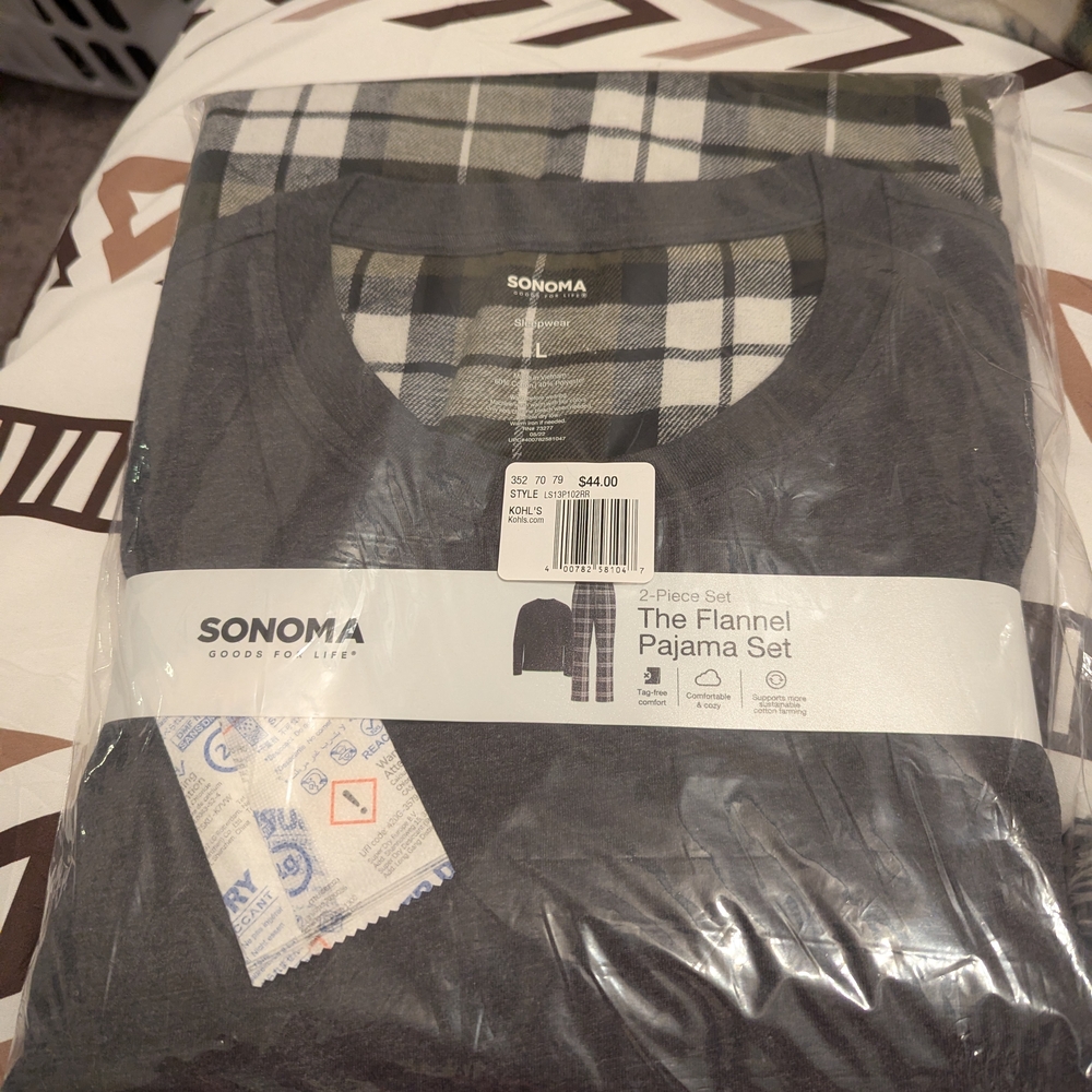 Sonoma Charcoal Top with Gray & White Plaid Pants Pajama Set